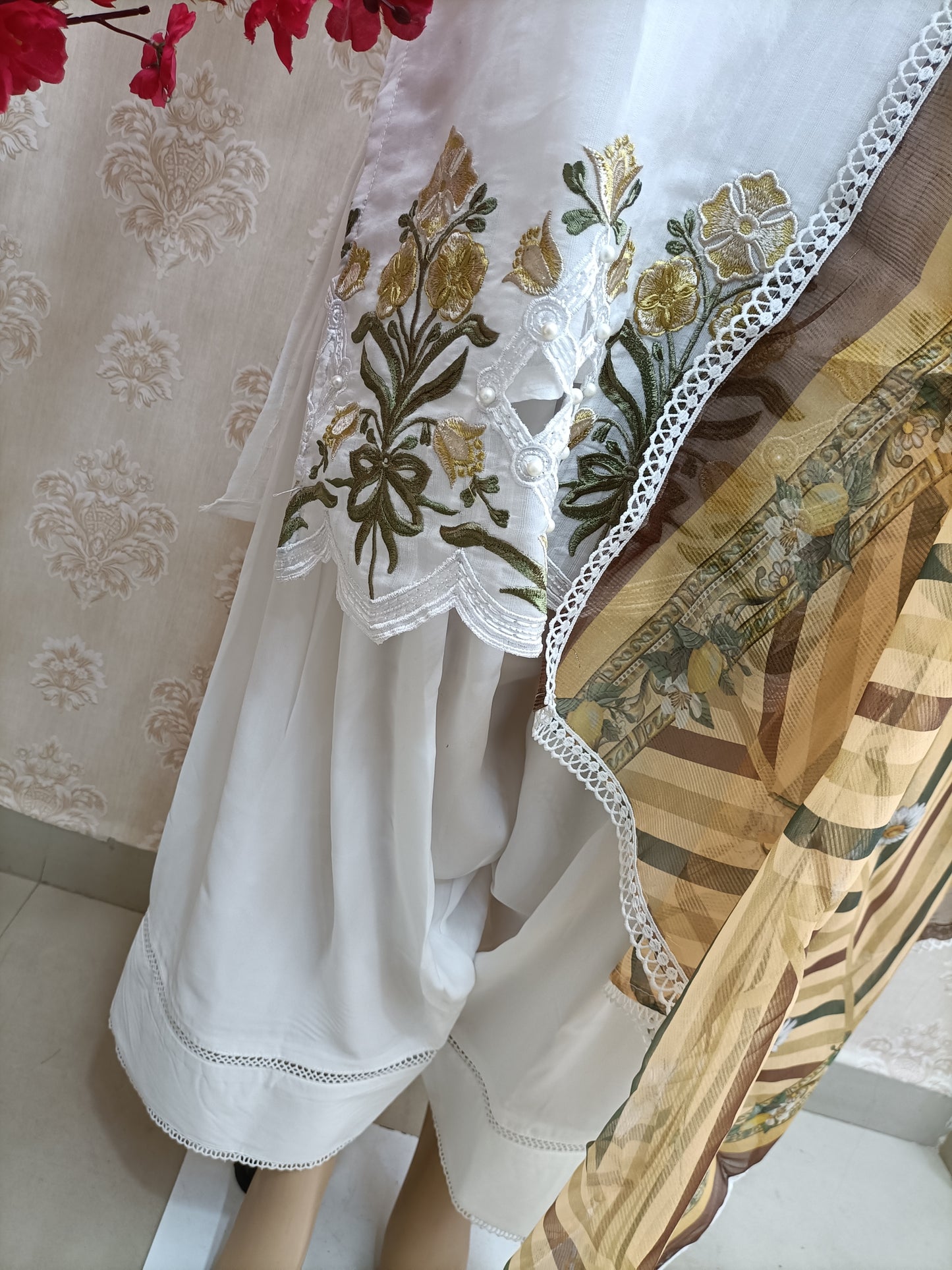 Farshi shalwar white dress