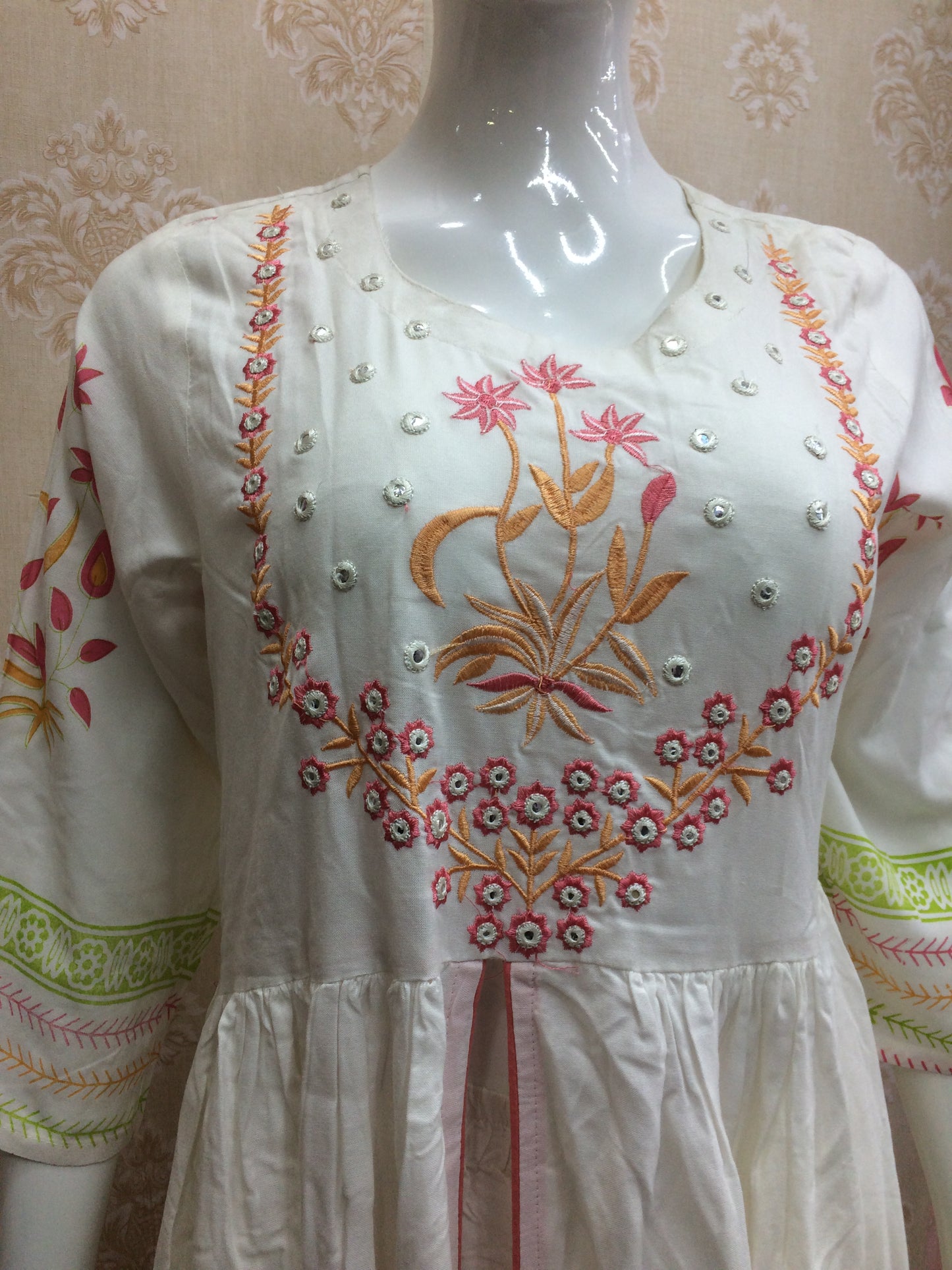 white embroiderd gown with cotton dupatta