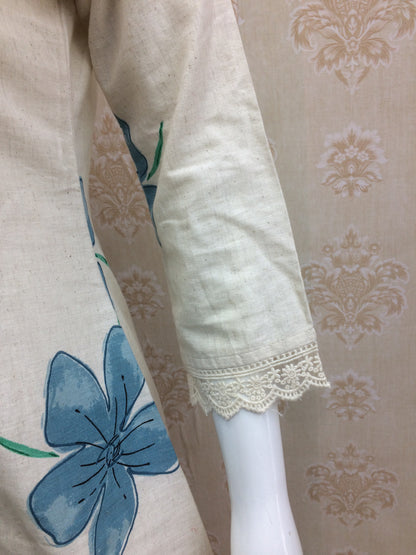 Off-white And Sea green Floral Cord Set