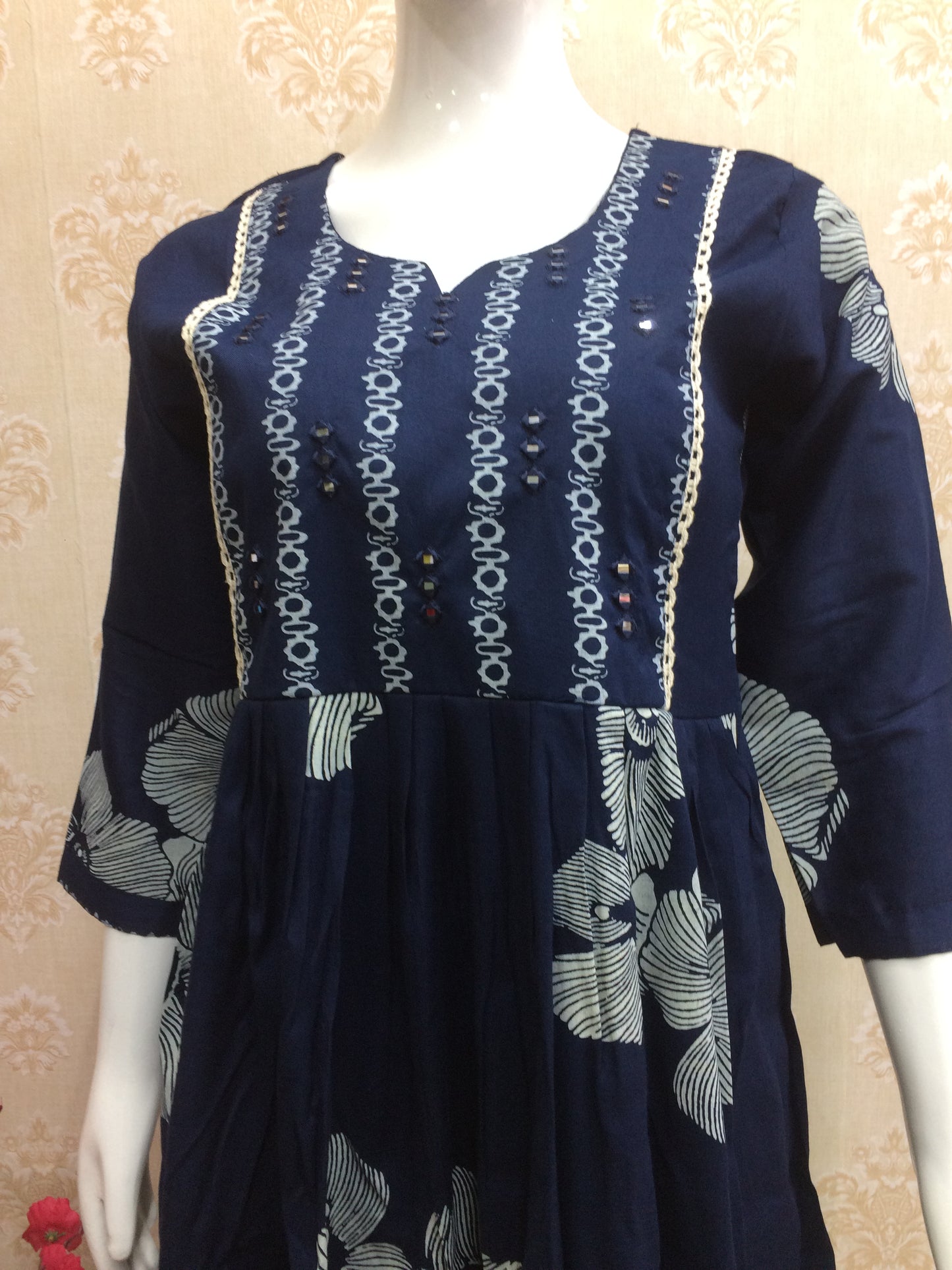 Cotton kurti set in navy blue