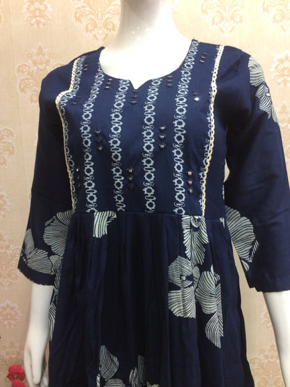 Cotton kurti set in navy blue