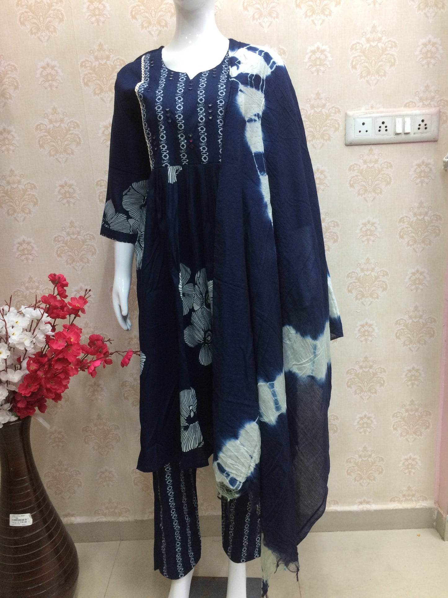 Cotton kurti set in navy blue