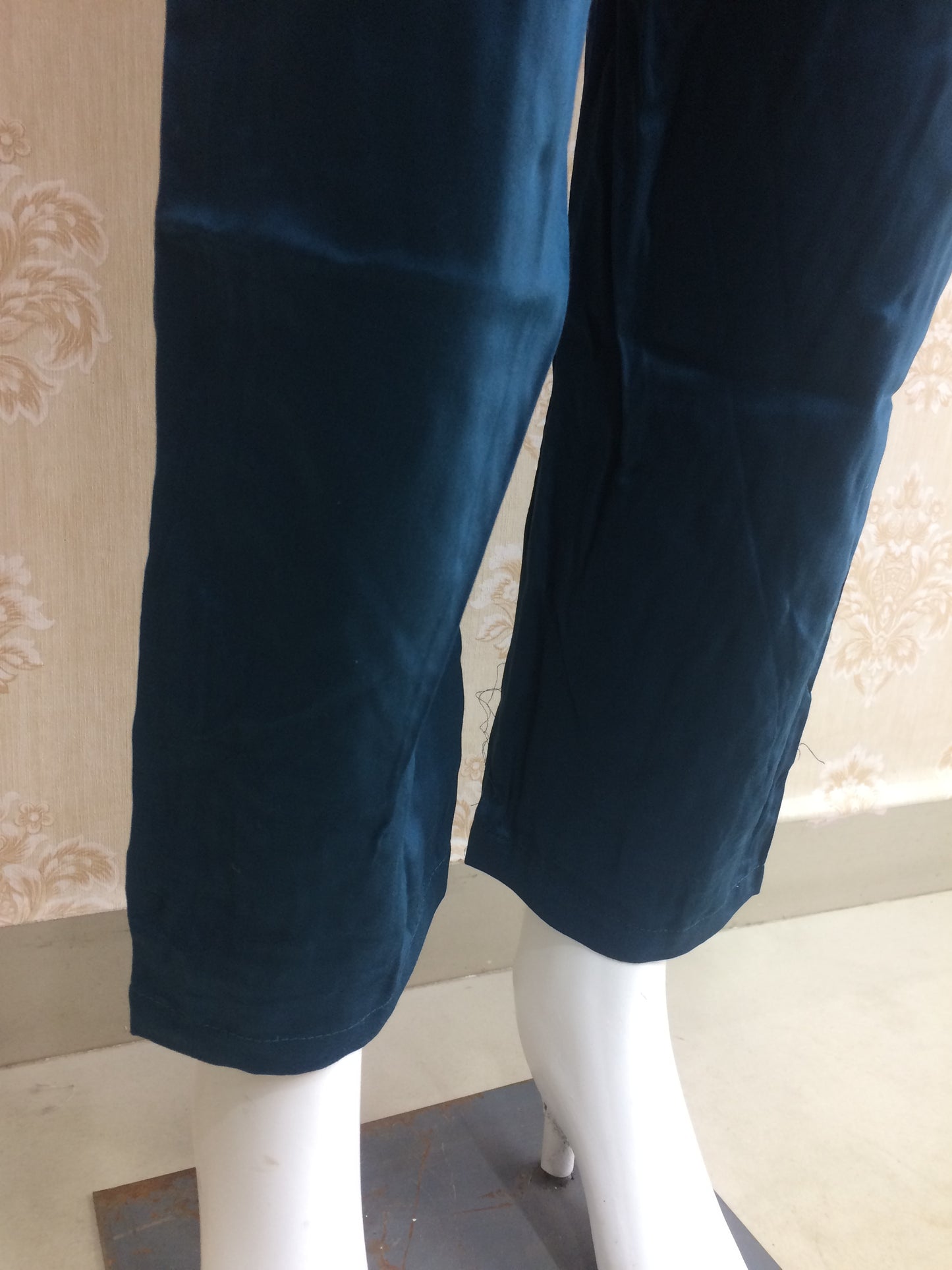 Muslin Co-ord Set in Navy Blue with Embroidered Sleeves