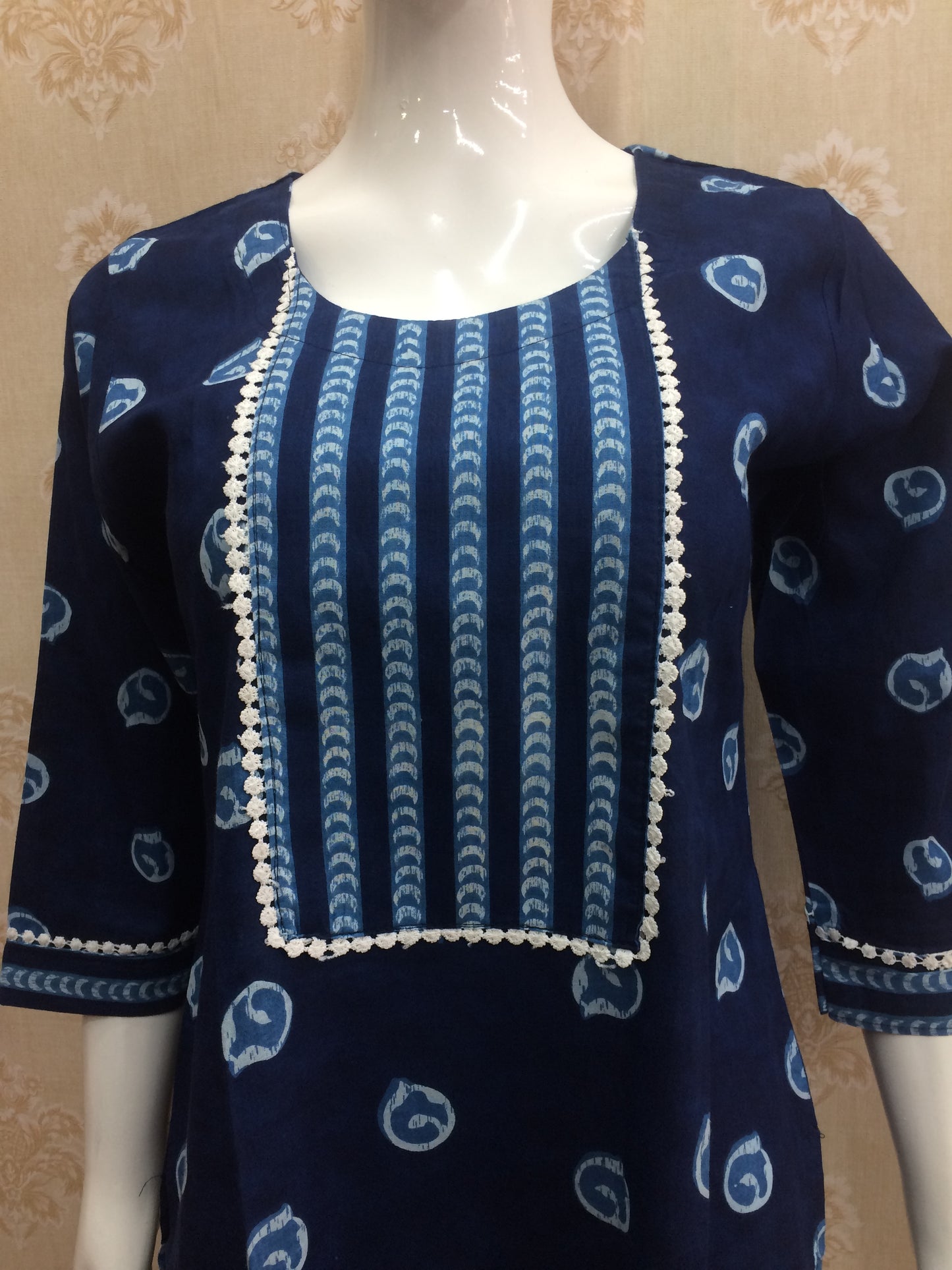 Jaipuri - Navy Blue And White with dupatta