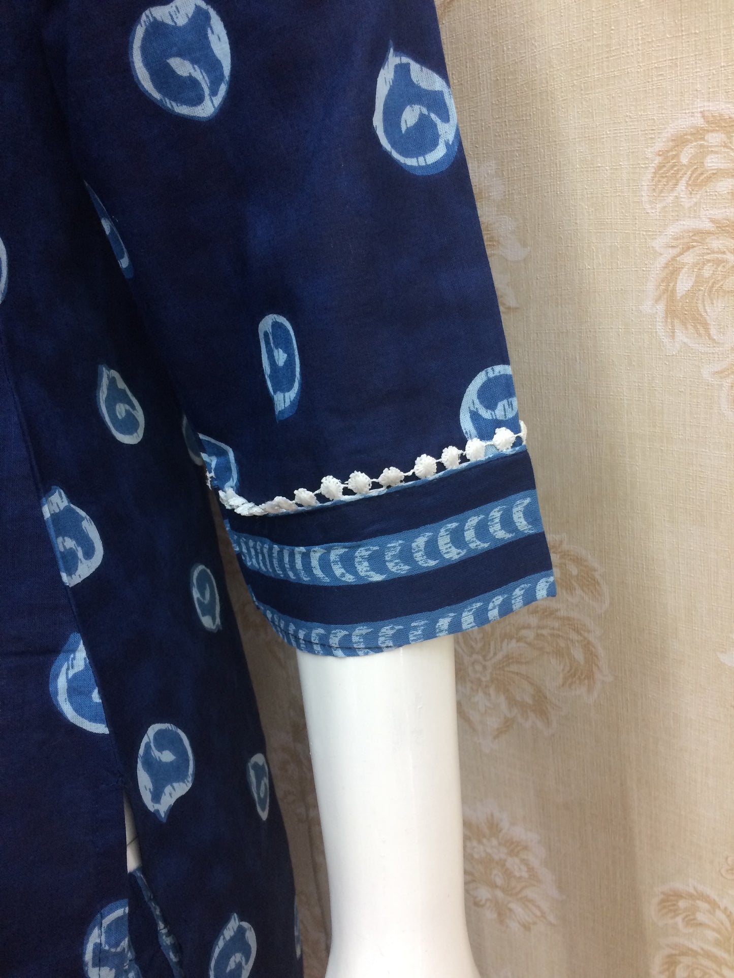 Jaipuri - Navy Blue And White with dupatta