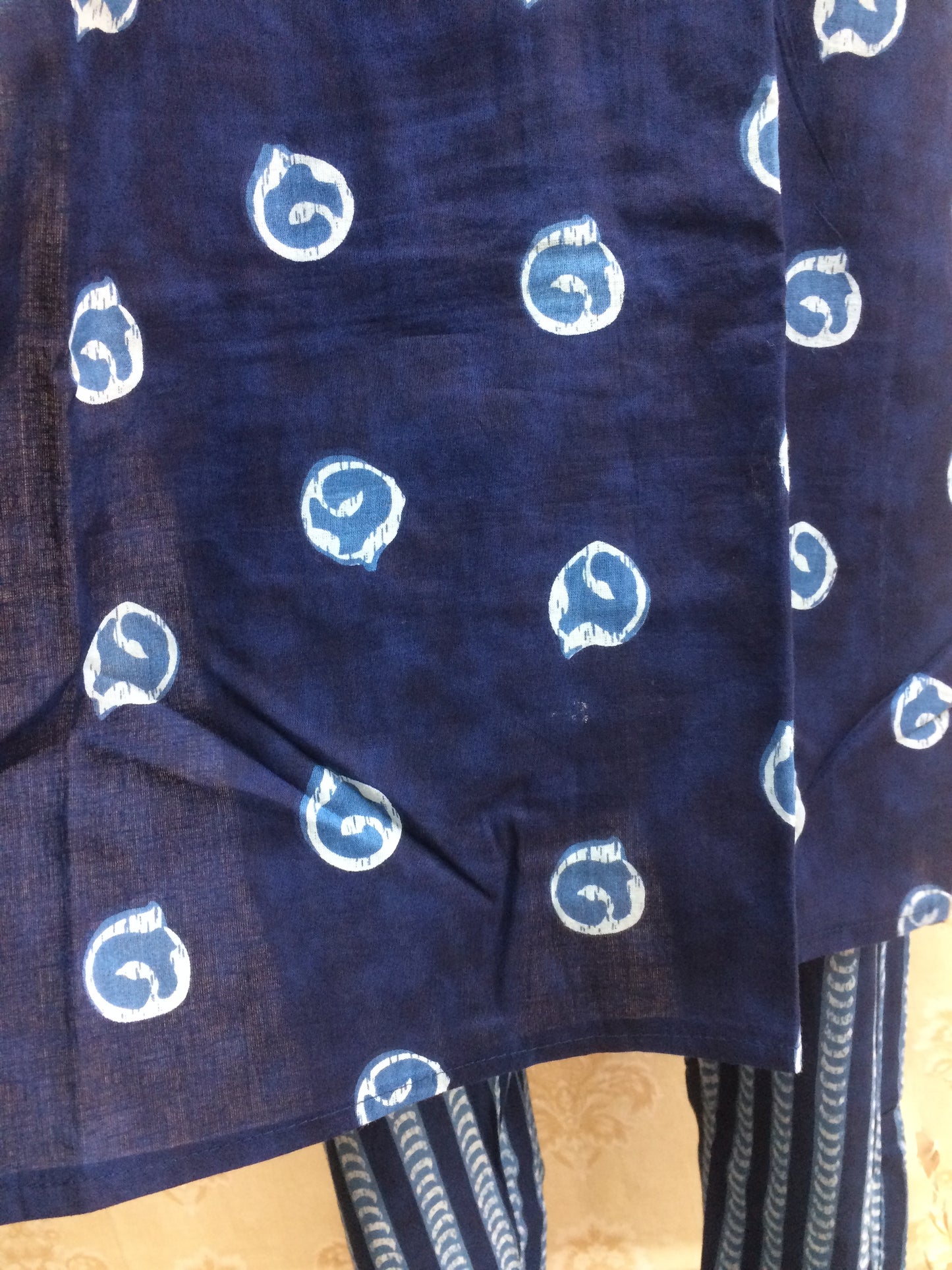 Jaipuri - Navy Blue And White with dupatta