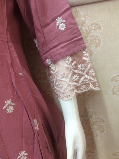 Pink Anarkali with organza dupatta