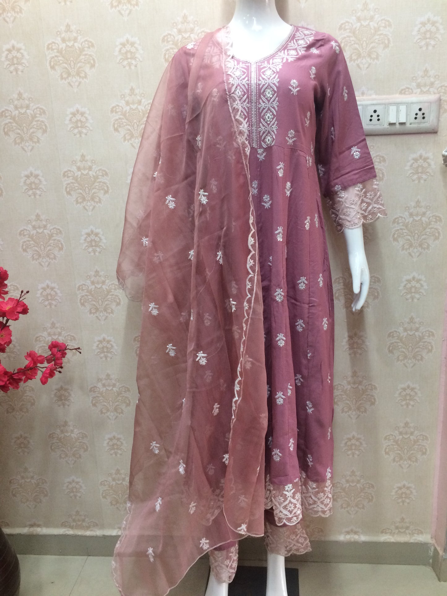 Pink Anarkali with organza dupatta