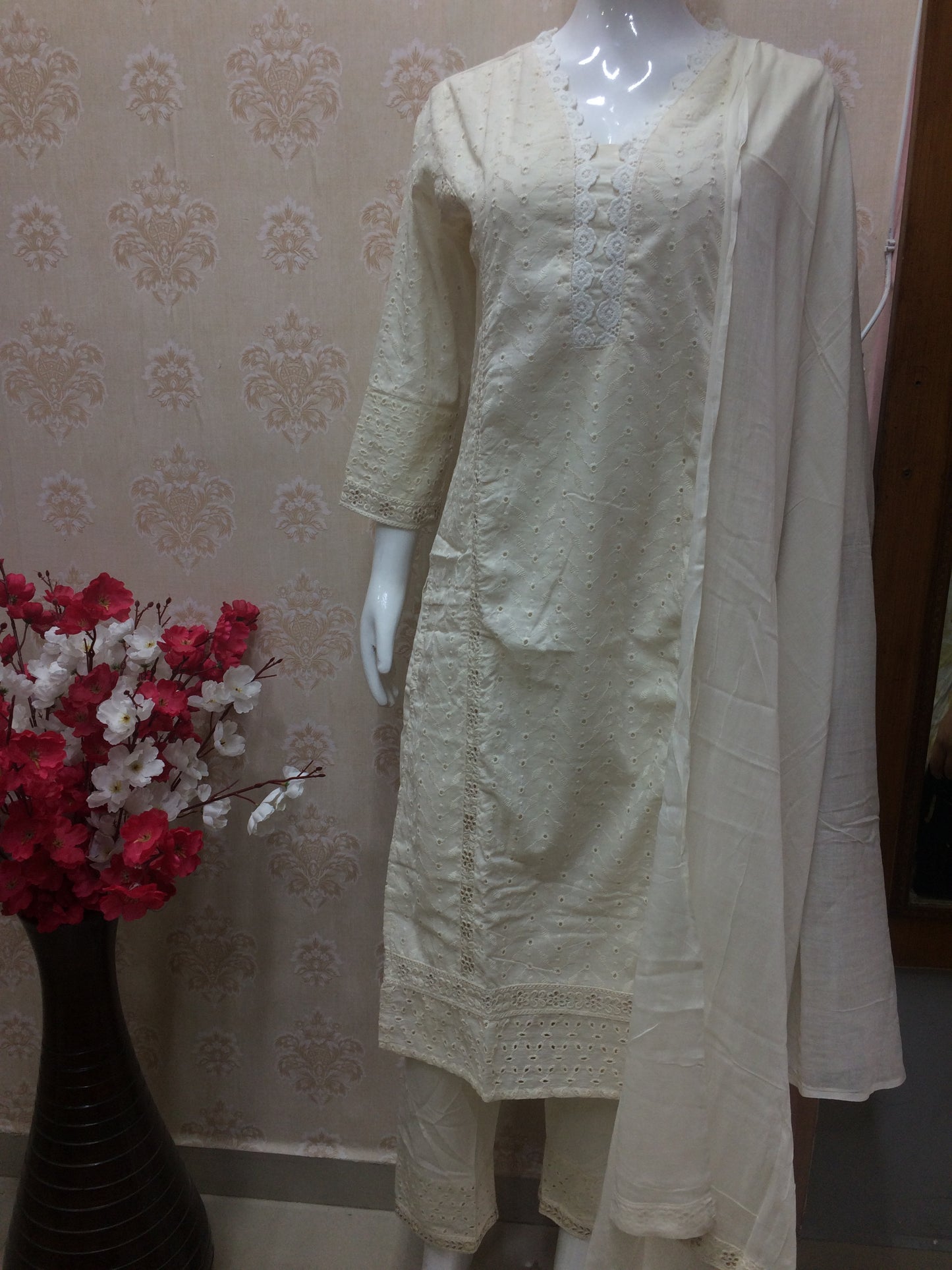 Chikenkari off white dress
