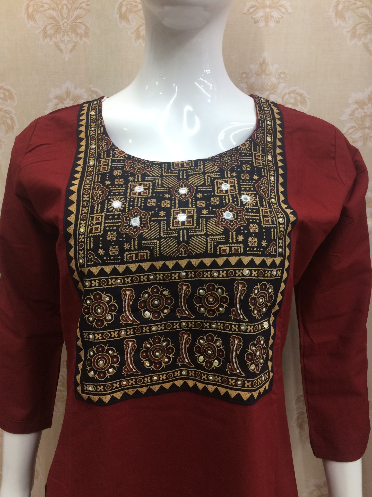 Red Straight Kurta Set with black  Embroidery & Ombre Dupatta