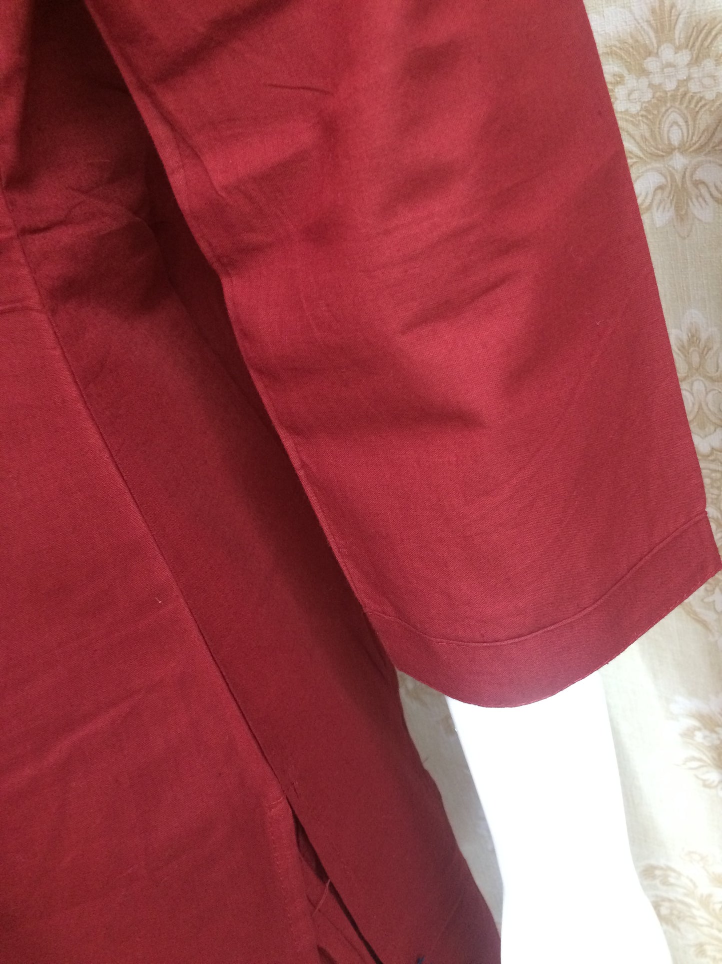 Red Straight Kurta Set with black  Embroidery & Ombre Dupatta