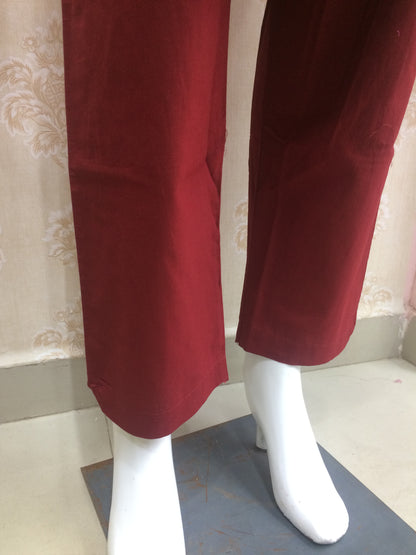 Red Straight Kurta Set with black  Embroidery & Ombre Dupatta