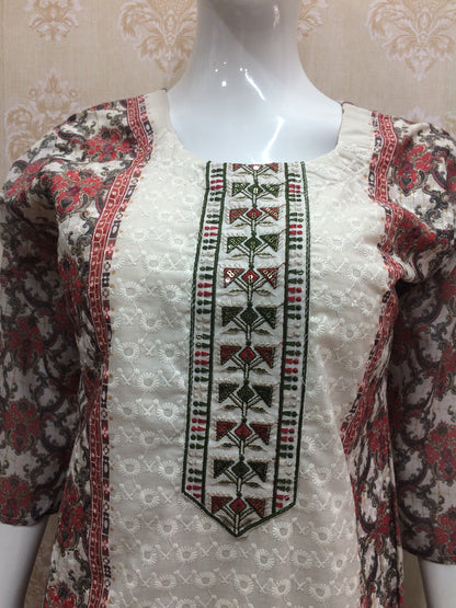 Chikan White And Mehndi with dupatta