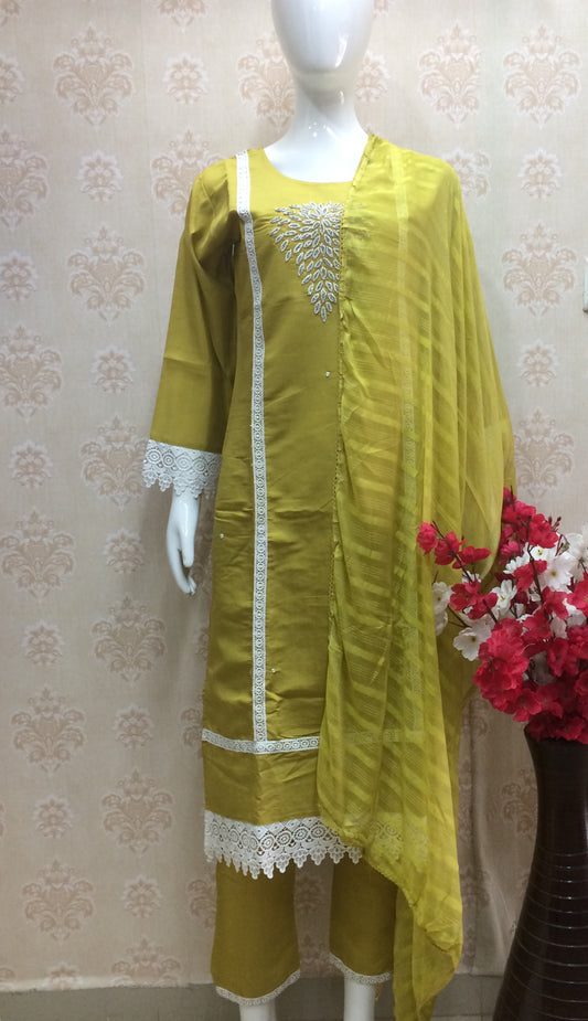Mustard Yellow Moti Work