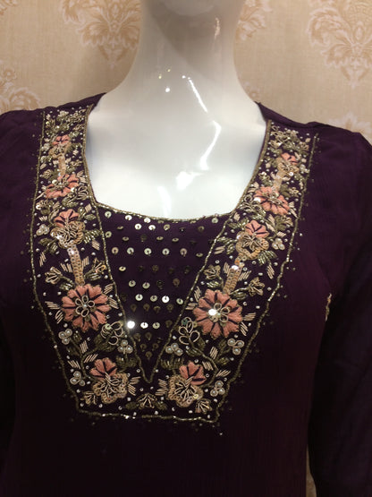 Deep Purple Embroidered Kurta Set