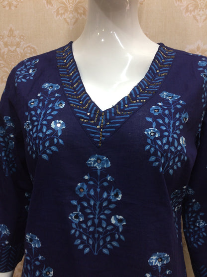Blue Cotton Printed Suit Set with Dupatta