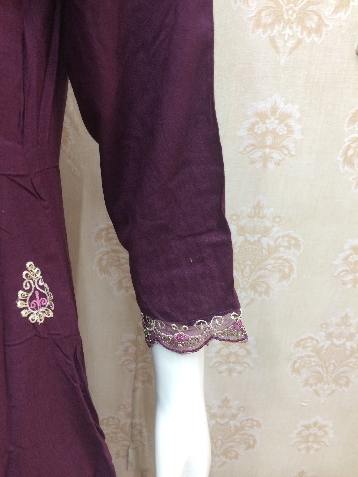 purple anarkali all over work