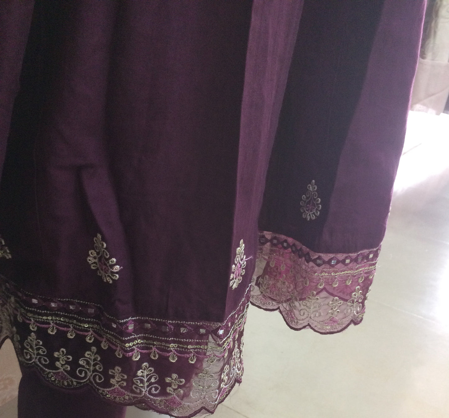 purple anarkali all over work