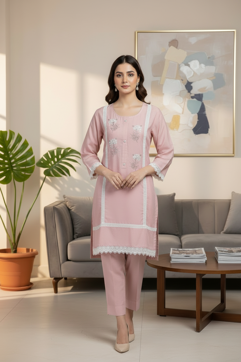 Yohana peach Cord Set with Moti Work