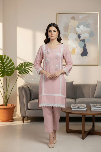 Yohana peach Cord Set with Moti Work