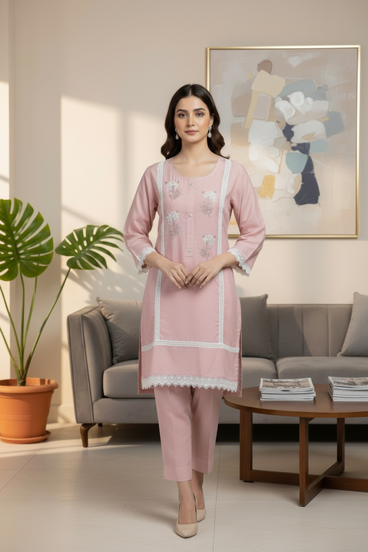 Yohana peach Cord Set with Moti Work