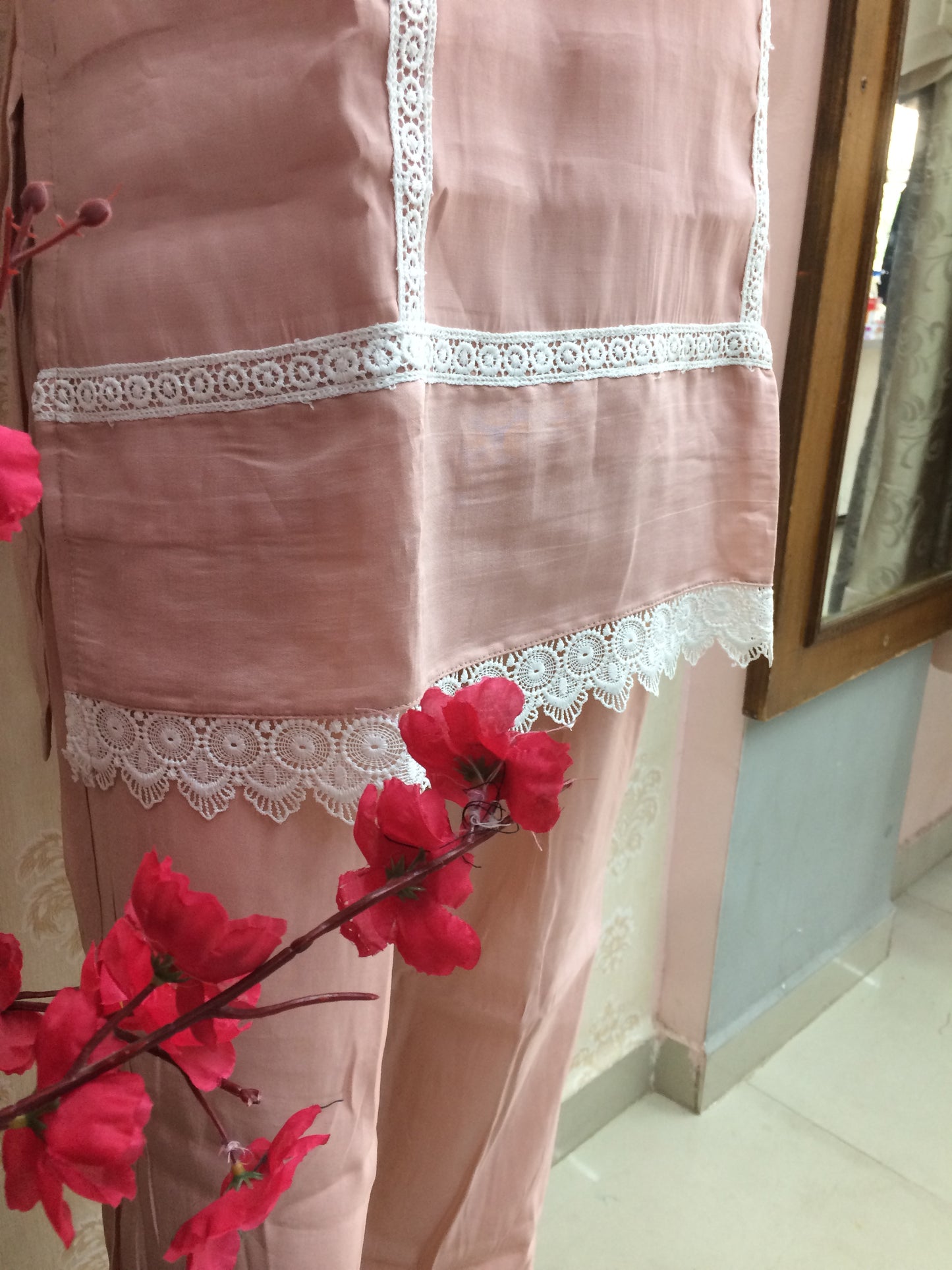 peach Cord Set with Moti Work
