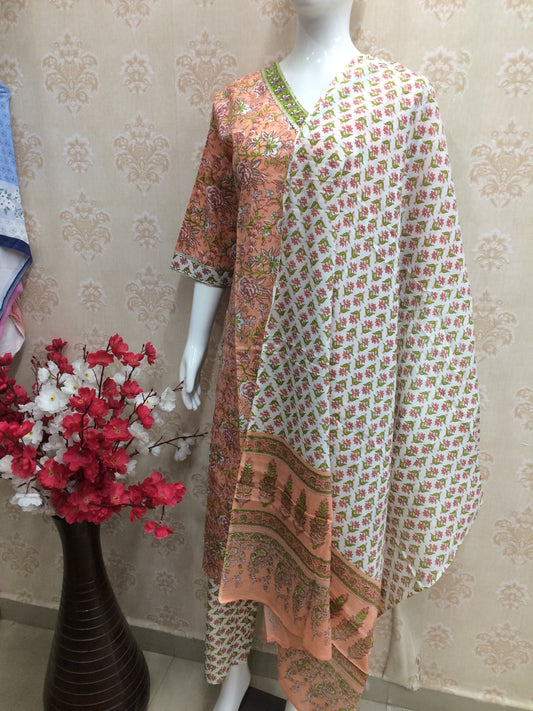 Block print cotton kurta set