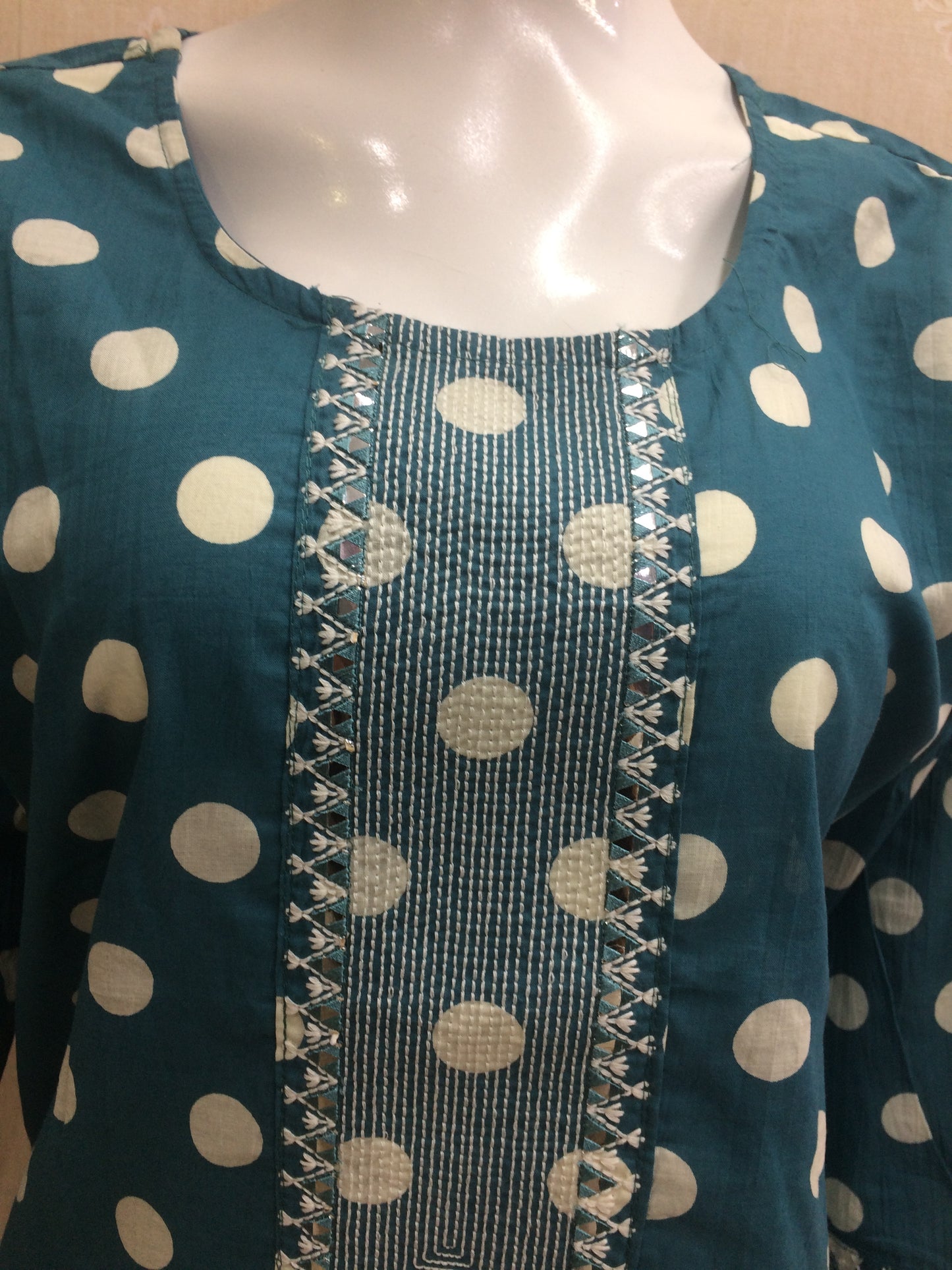 Teal Blue Polka Dot Cotton Suit Set