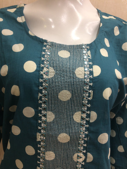 Teal Blue Polka Dot Cotton Suit Set
