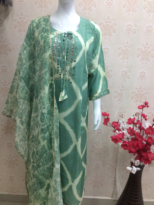 Green tie die designer Dupptta