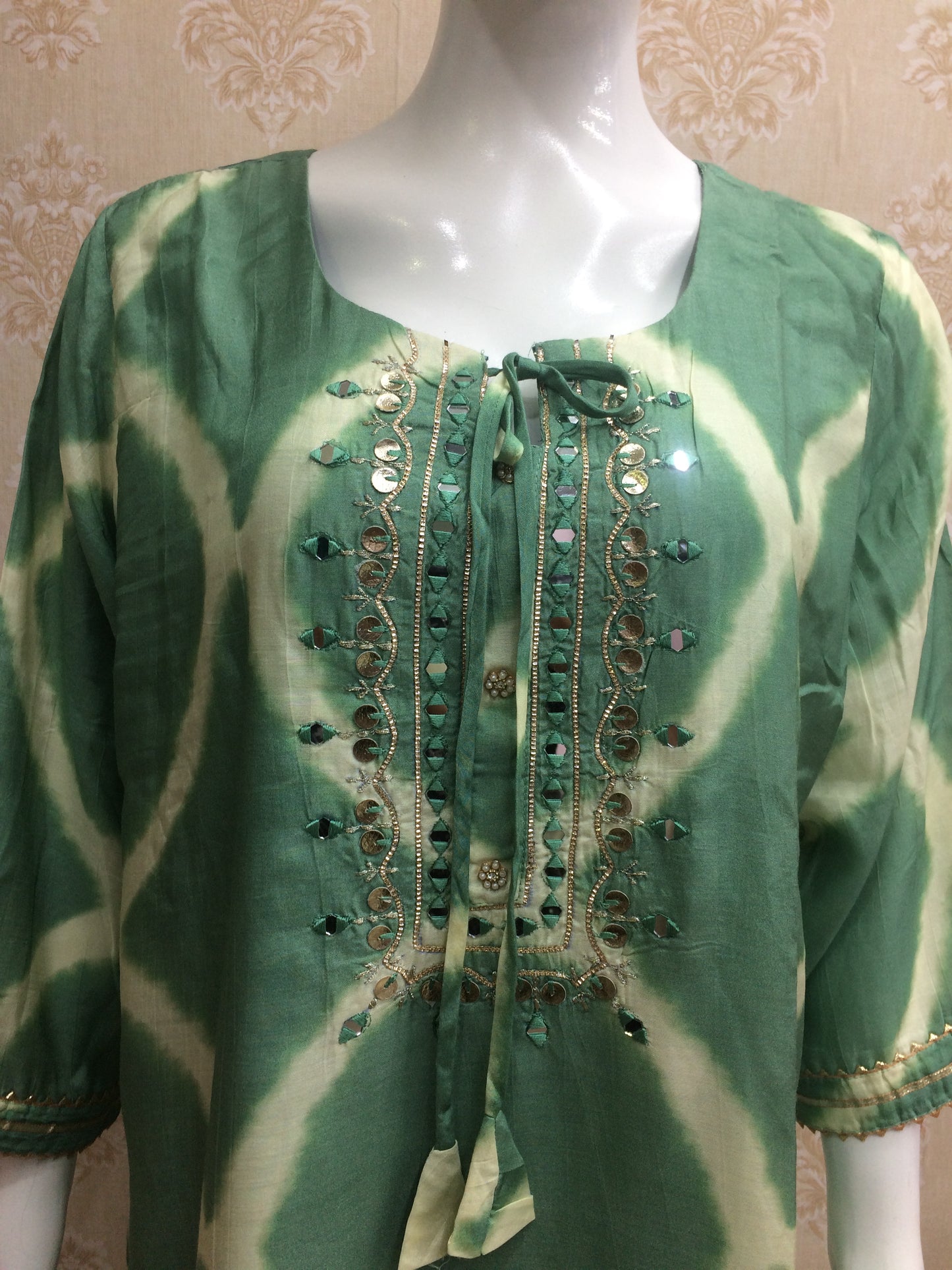 Green tie die designer Dupptta