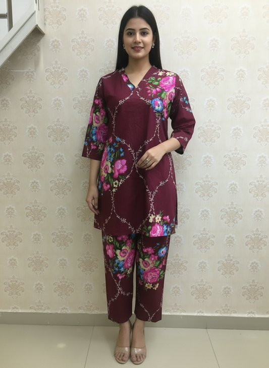 Namira Deeptex maroon co-ord set