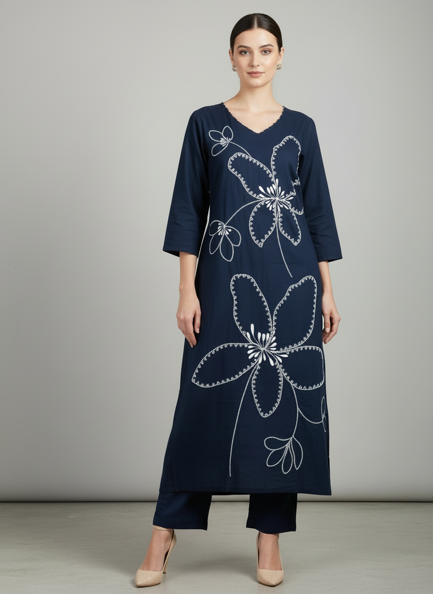 Authentic khadi with thread work embroidery