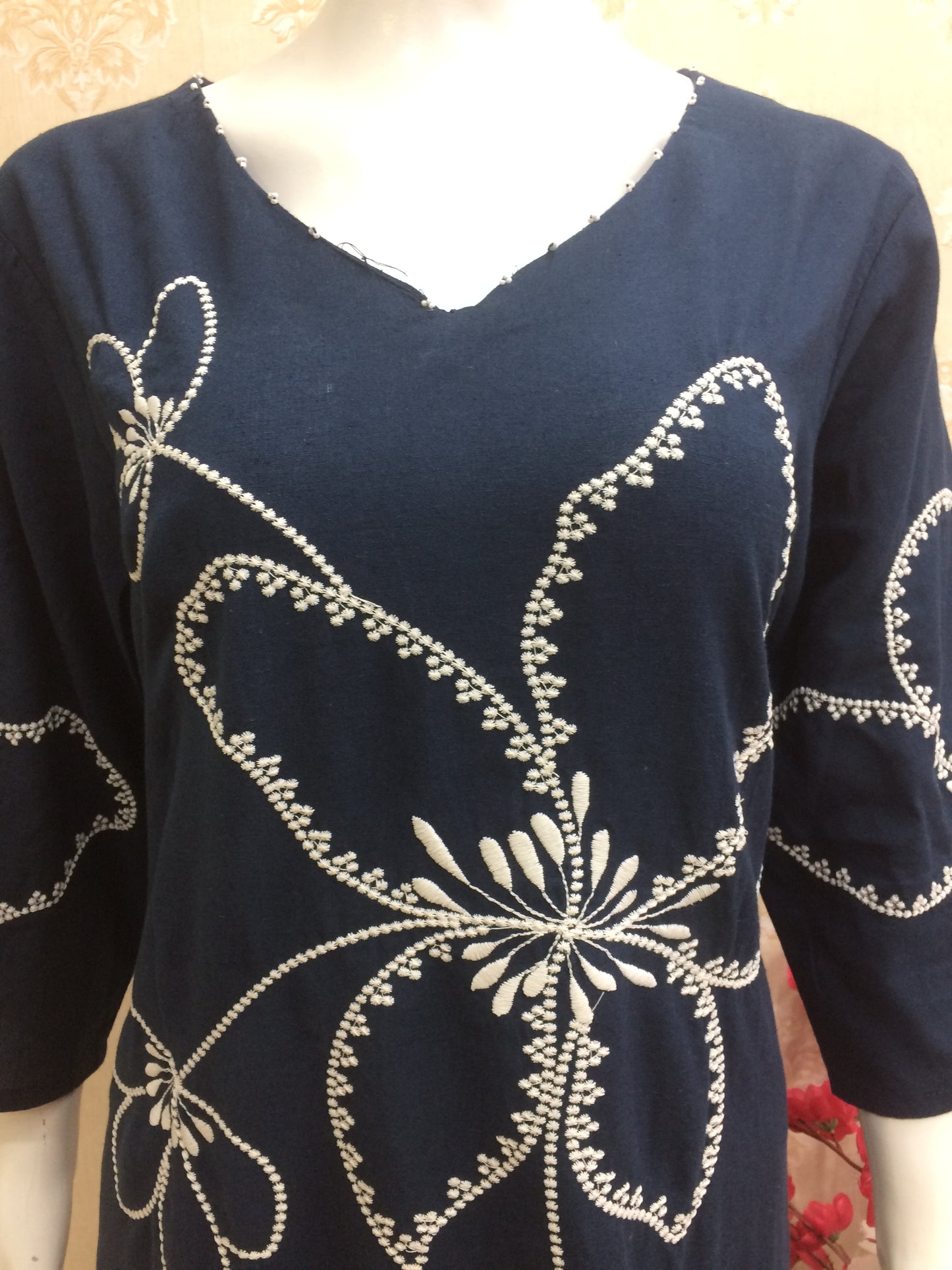 Authentic khadi with thread work embroidery