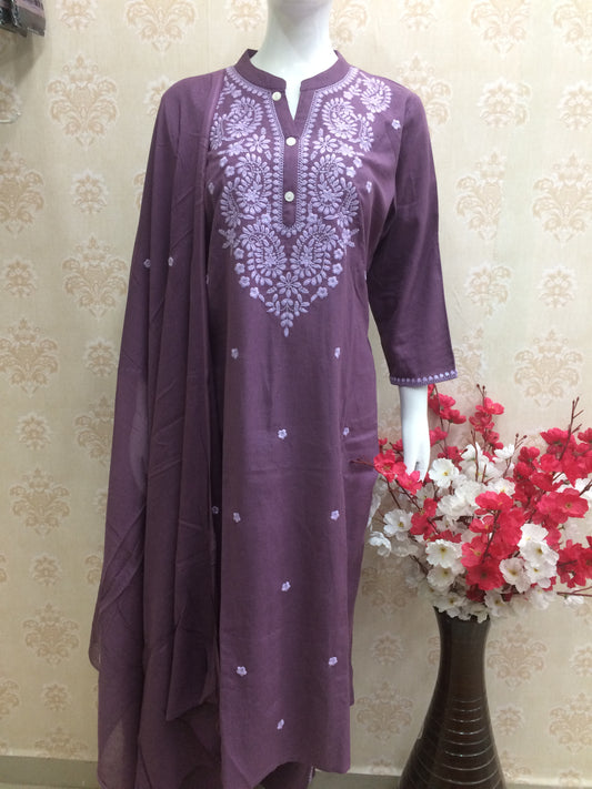Purple khadi machine work dress