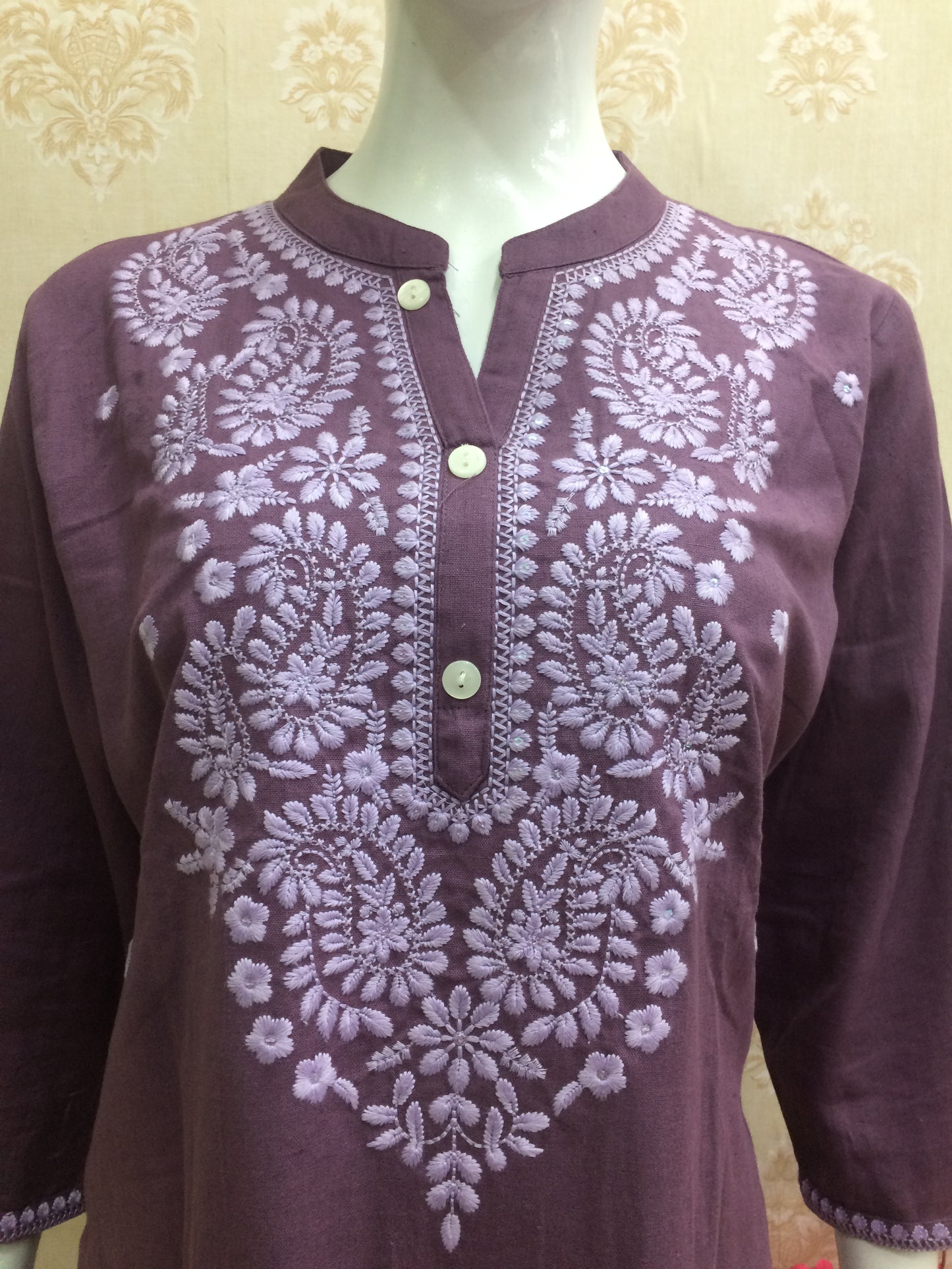 Purple khadi machine work dress