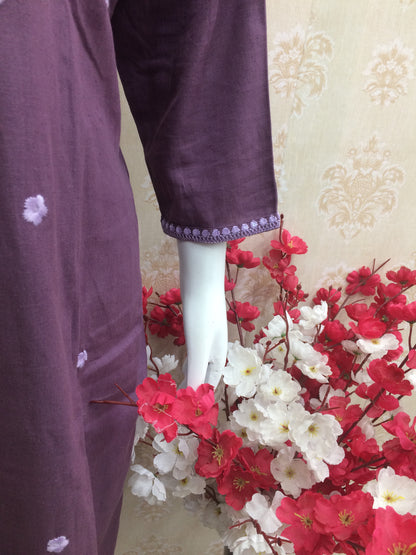 Purple khadi machine work dress