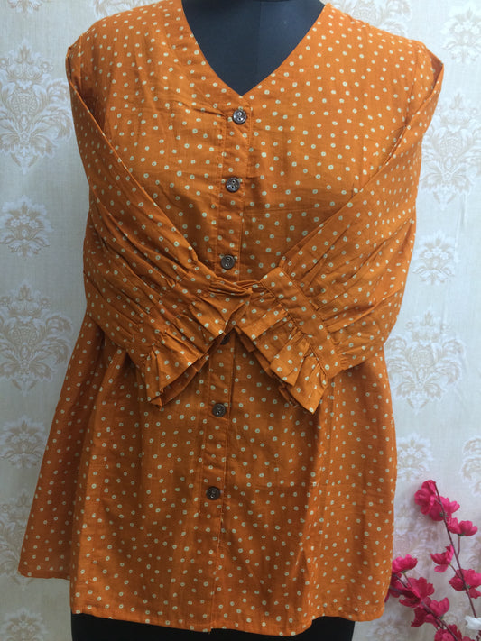 Orange short tunic brown button