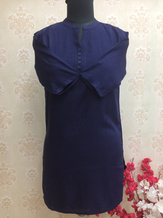 Navy blue short kurti with pleated yoke