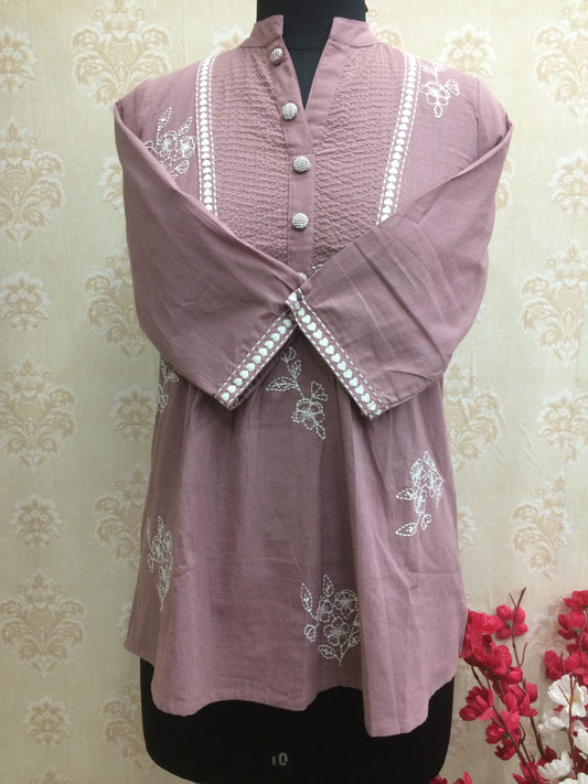 Elegant Dusty Pink Embroidered Kurti