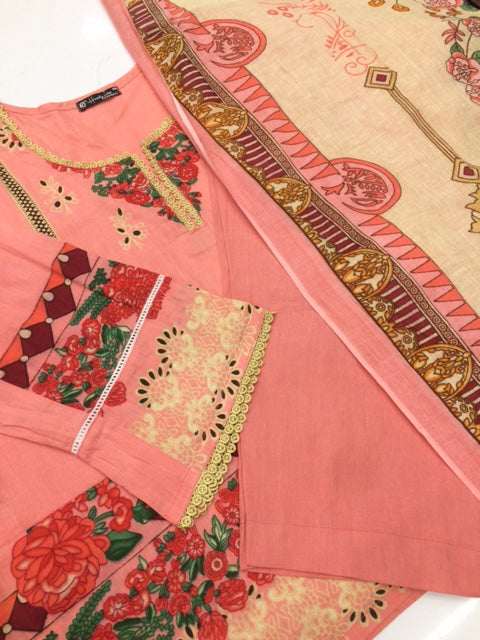 pakistani drees peach and cream