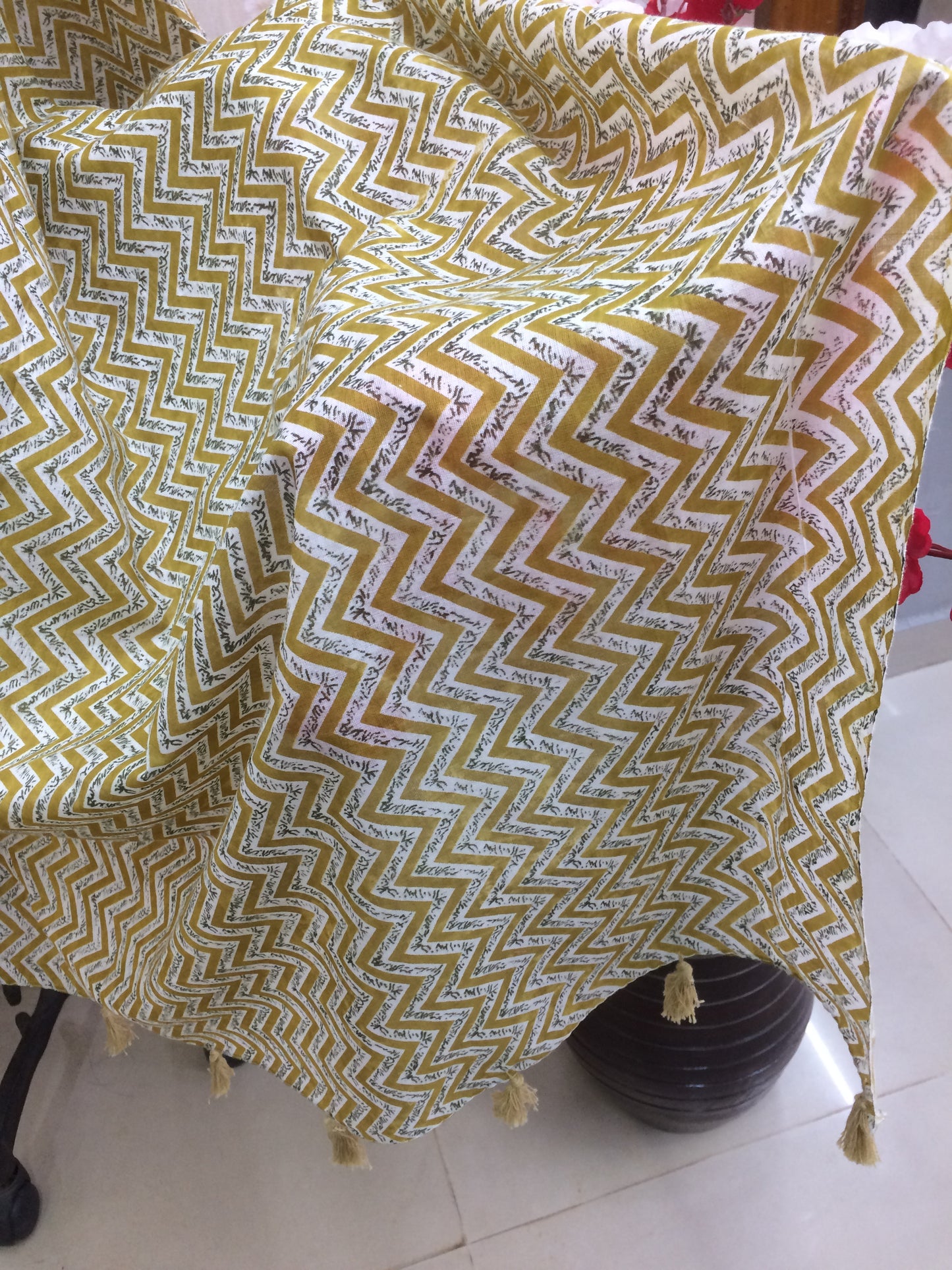 Cotton dupatta mehandi and white zig zag