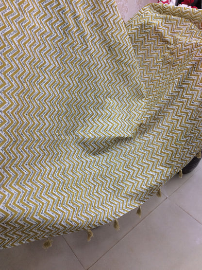 Cotton dupatta mehandi and white zig zag