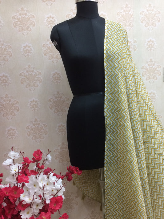 Cotton dupatta mehandi and white zig zag