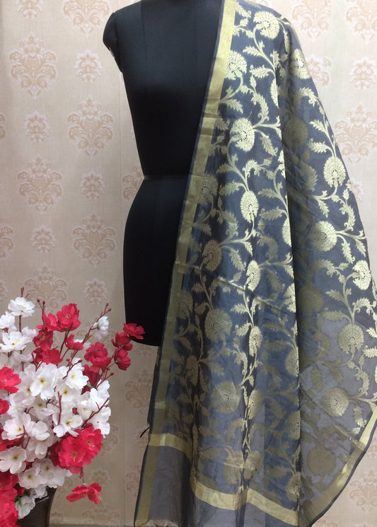 Banarasi dupatta gray and gold
