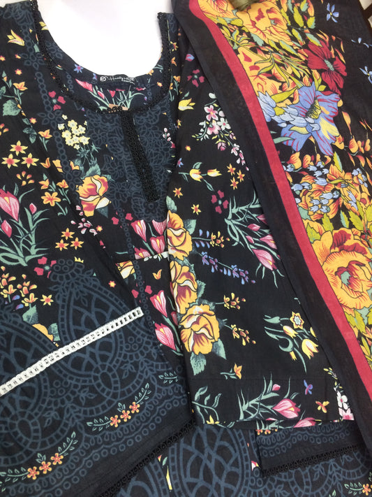 Pakistani dresses black with multi print