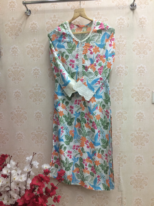Rangriti kurti orange & white
