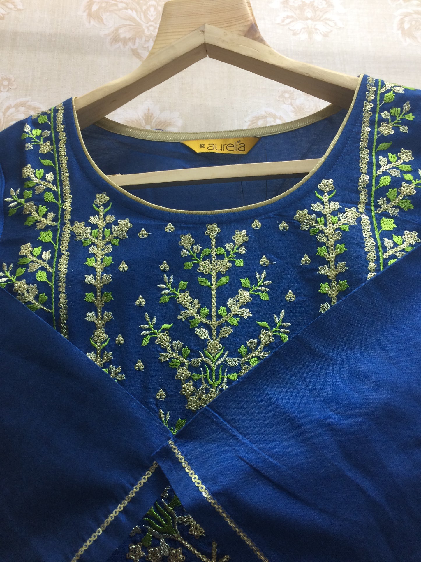 Aurelia navy blue kurti with yoke embroidered