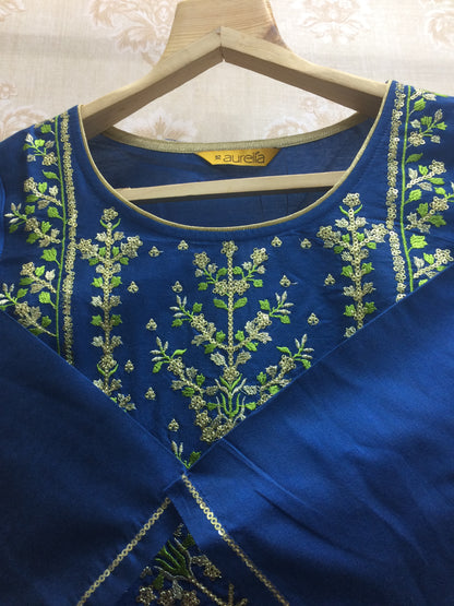 Aurelia navy blue kurti with yoke embroidered