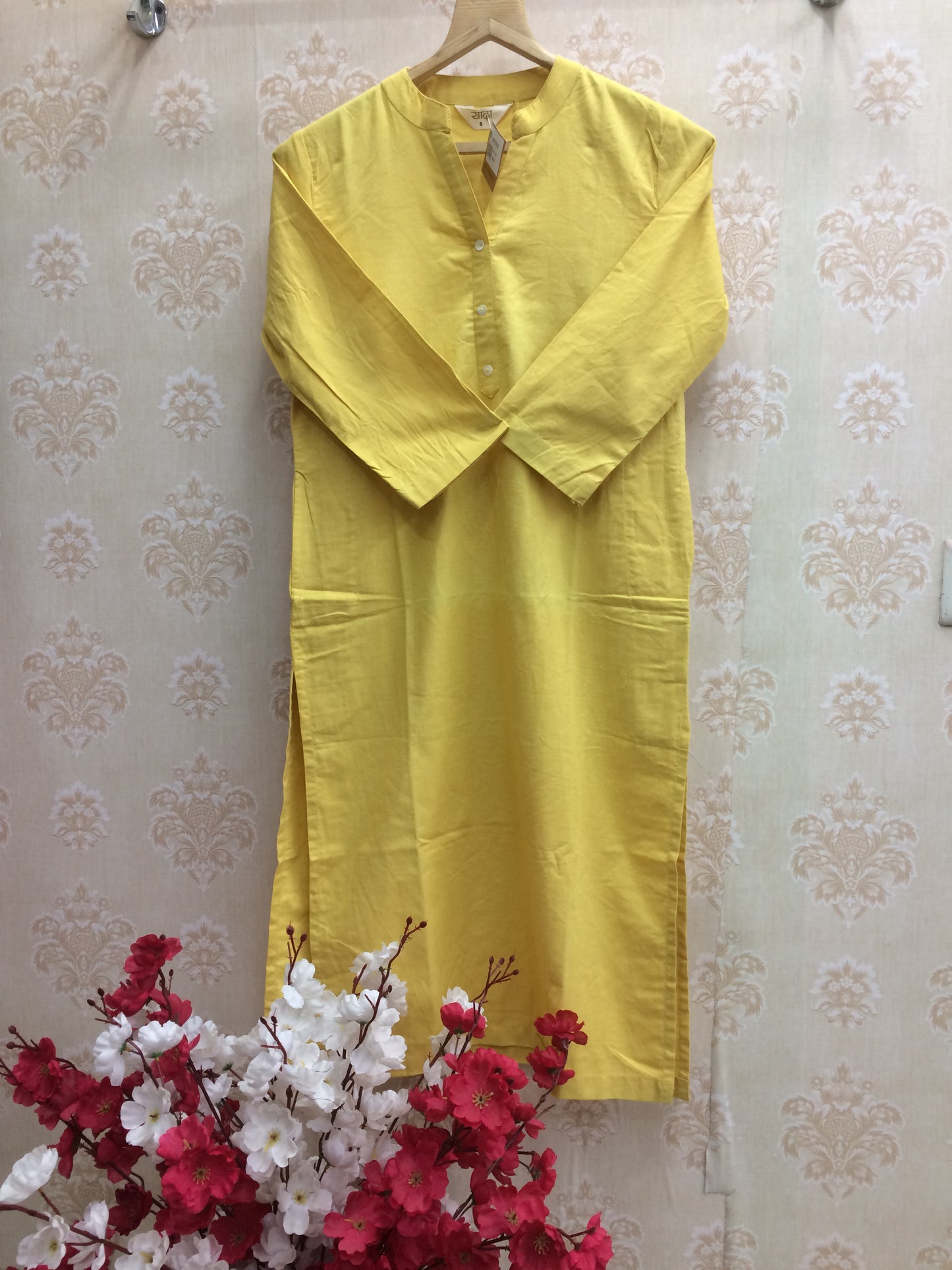 Saada plain kurti  yellow and purple